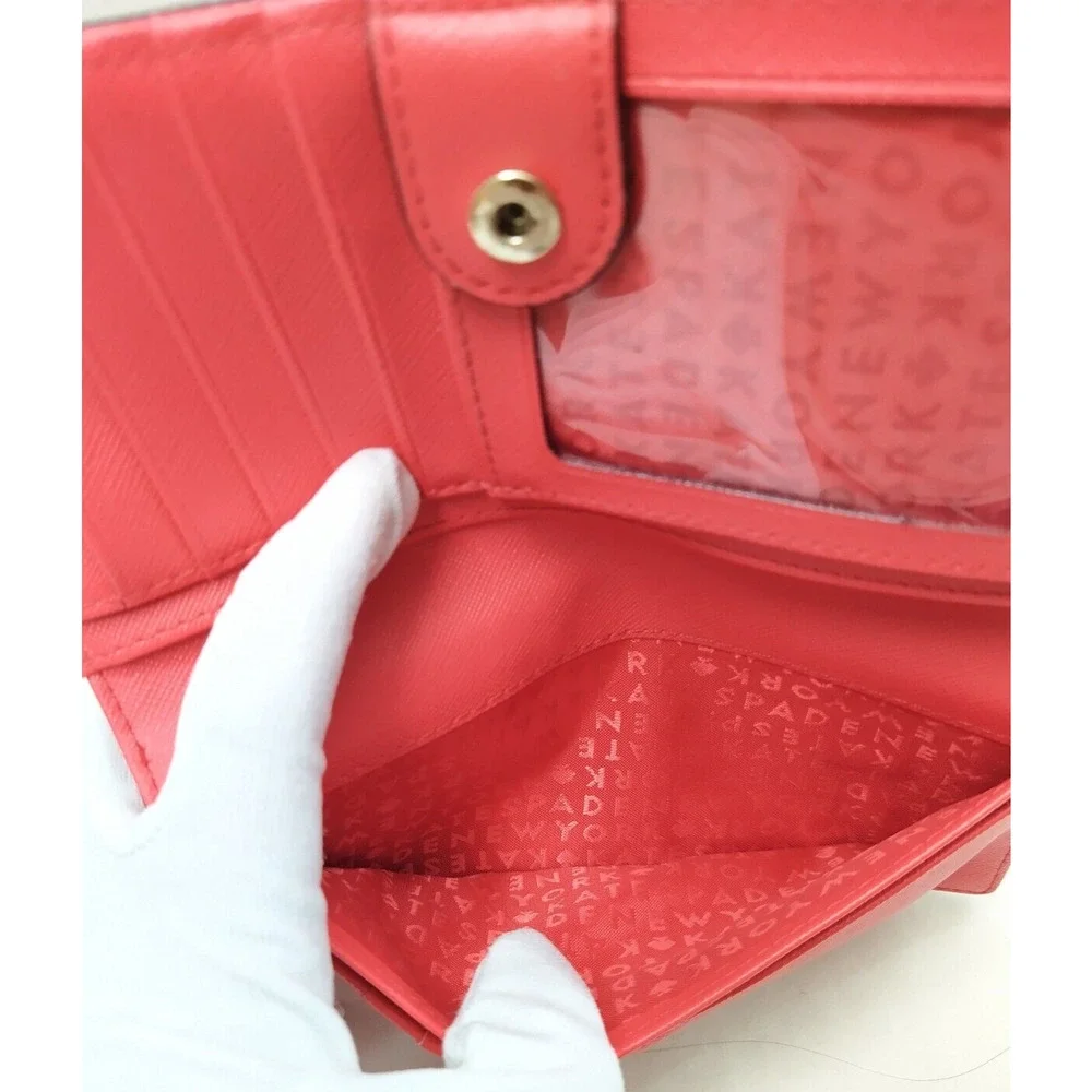 Kate Spade New York Red Crossgrain Leather Credit Card Bifild Long Wallet